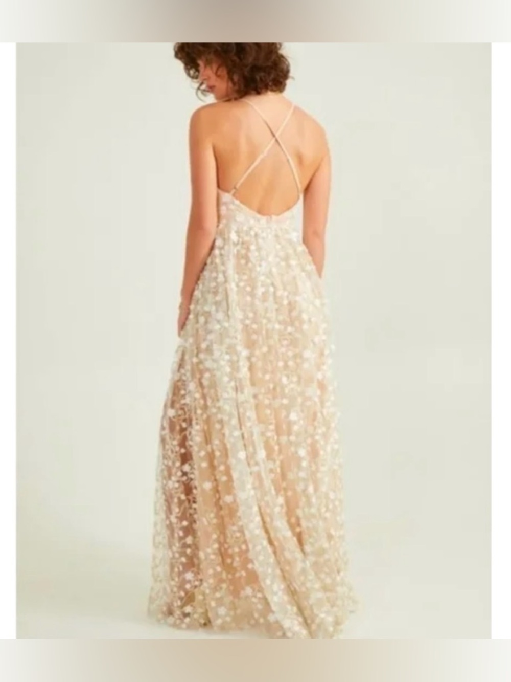 Altar’d State Maxi Dress Ivory Caledonia Strappy Floral Overlay Womens Size M - Picture 3 of 12